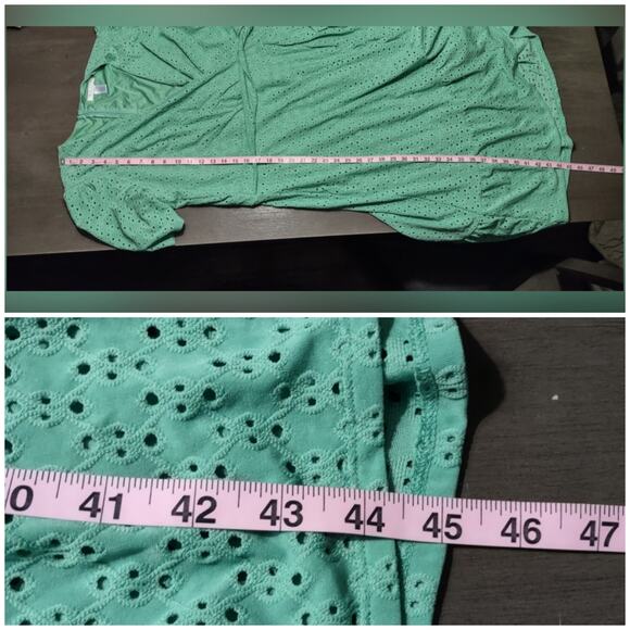 London Times Green Eyelet Ruffle Faux Wrap Midi Dress Size 14W - Picture 8 of 13